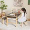 Costway Kids Art Table & Chairs Set Wooden Drawing Desk with Paper Roll Storage Shelf Bins